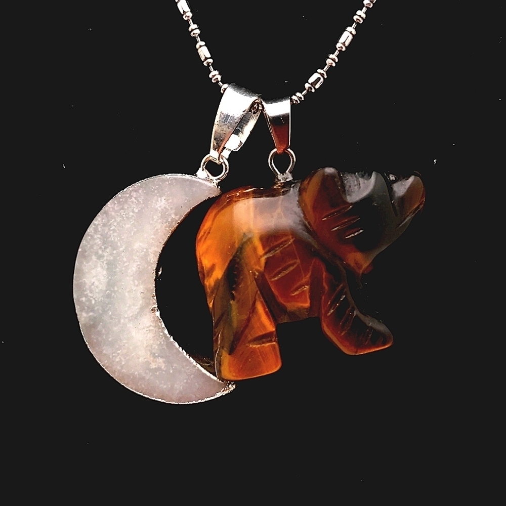 Adjustable Nature Bear Moon Charm Necklace - Picture 3 of 7